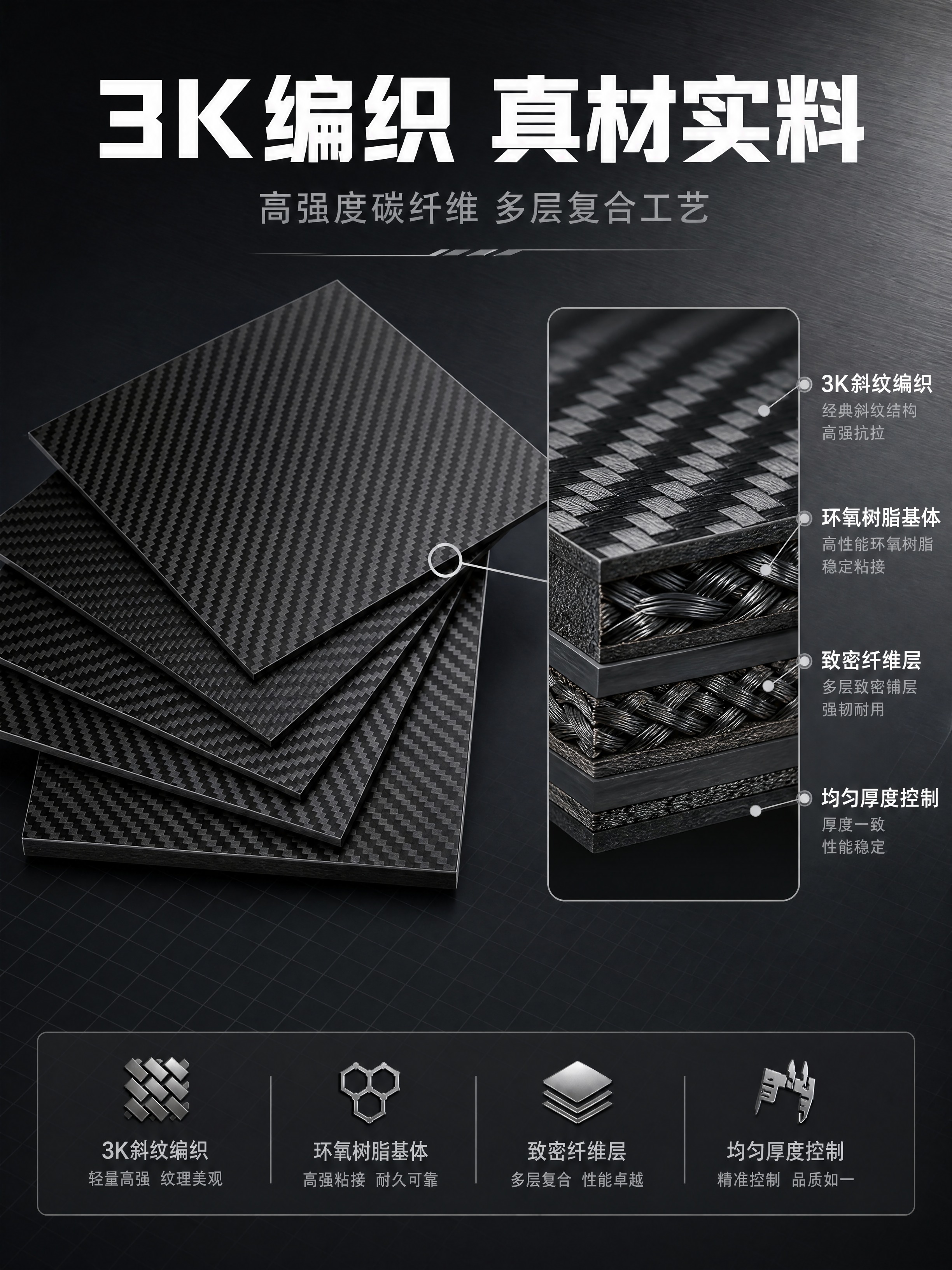 [商品] 使用【图1】碳纤维板材，保留黑色3K斜纹编织纹理、方… - 图片创意预览