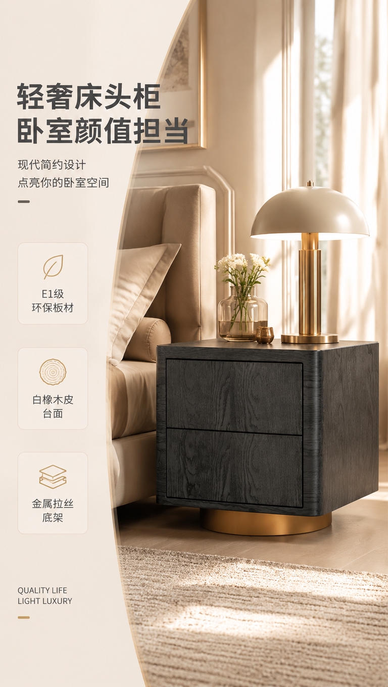 [商品] 使用【图1】DL-8827深灰色双抽床头柜；保留整体… - 图片创意预览
