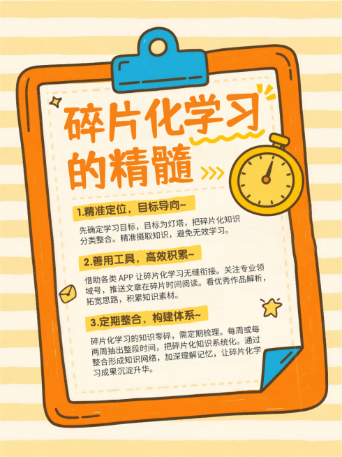 黄色卡通趣味碎片化学习攻略指南分享小红书封面预览效果