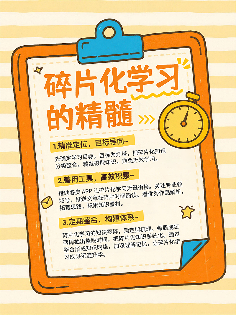 黄色卡通趣味碎片化学习攻略指南分享小红书封面