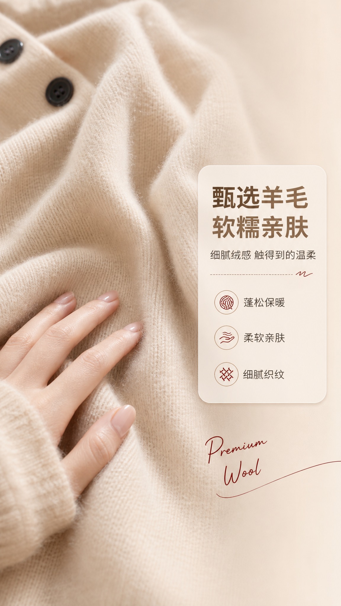 [商品] 使用【图2】【图8】米杏色羊毛面料特写；商品处理：保… - 图片创意预览