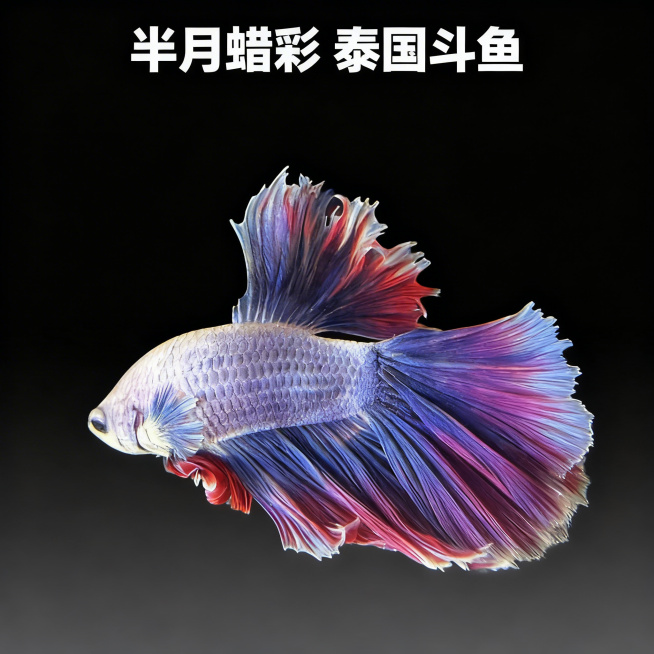 [主图 1] 半月蜡彩泰国斗鱼简约纯背景首图
[氛围风格] 极简展示风格，突出斗鱼本身色彩层次
[画面元素] 商业摄影质感、光线柔和通透、产品清晰真实、画面干净高级。完全保留原有斗鱼外形和蜡彩紫蓝红渐预览效果