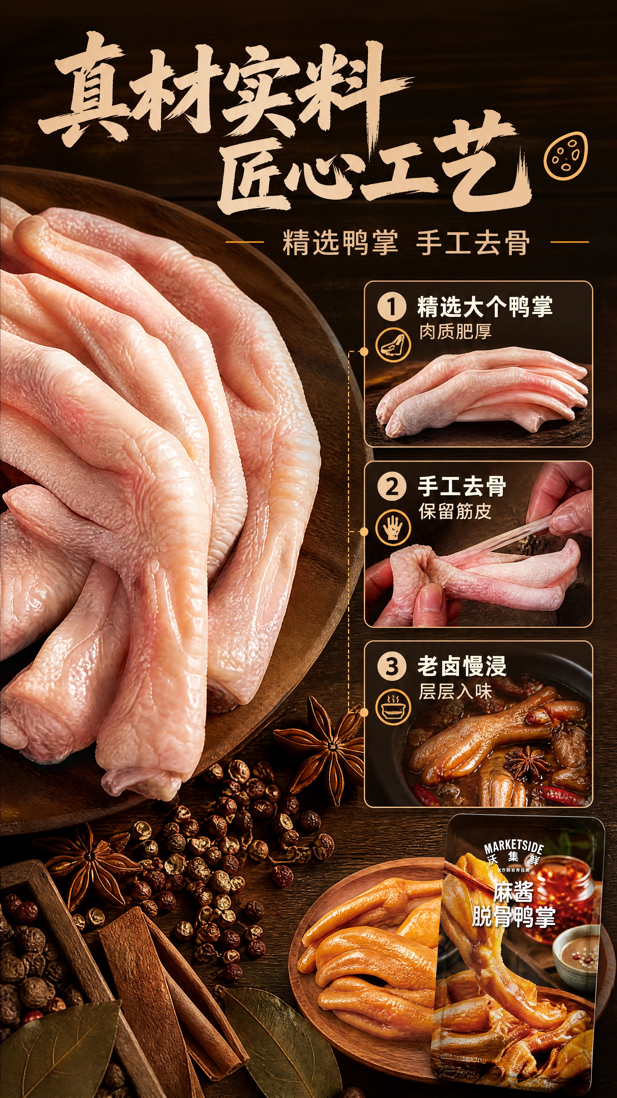 [商品] 使用【图1】沃集鲜麻酱脱骨鸭掌；保留鸭掌形态、颜色和… - 图片创意预览
