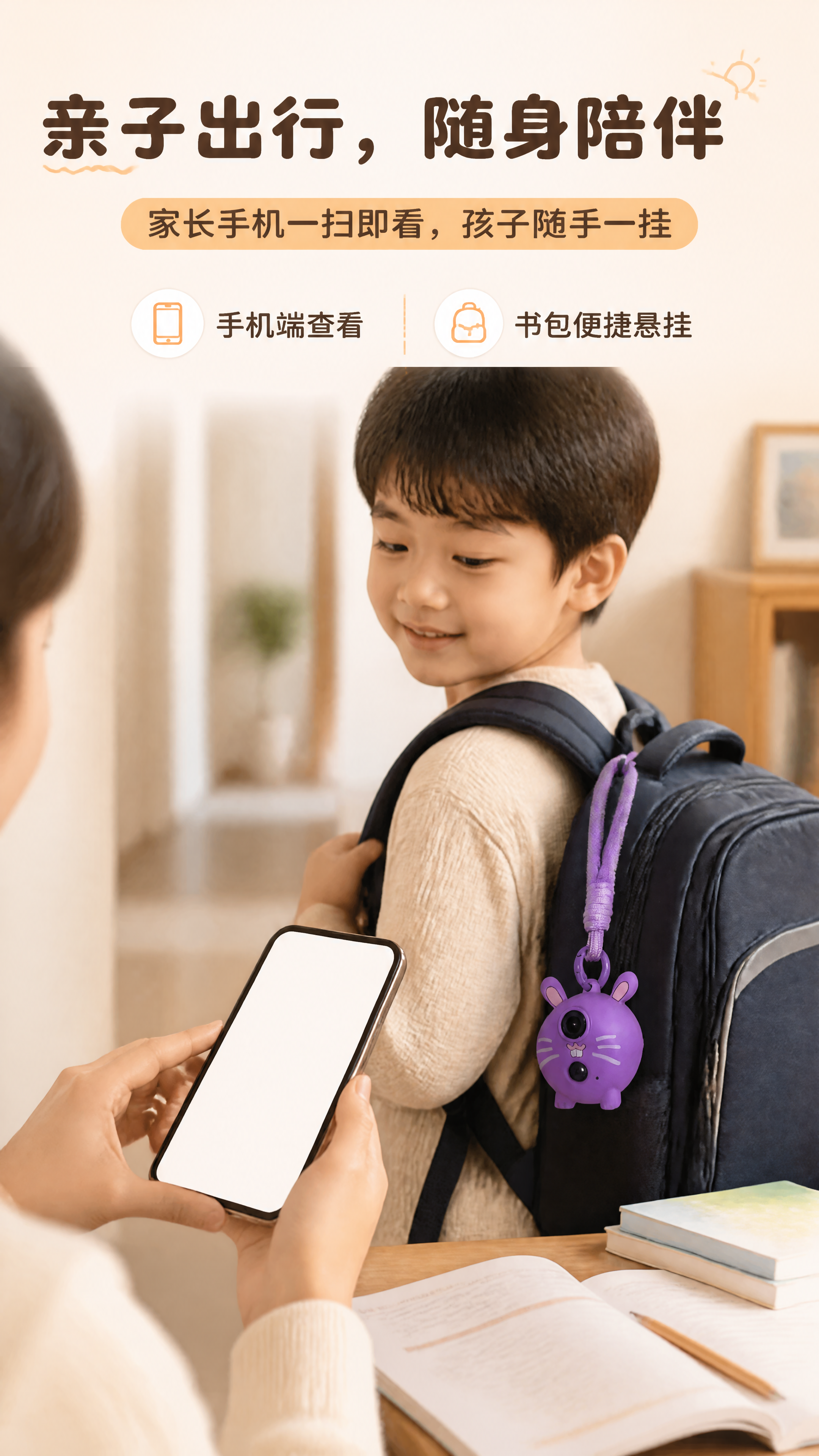 [商品] 使用【图1】中的紫色兔子款卡通挂式儿童记录仪，出现在… - 图片创意预览
