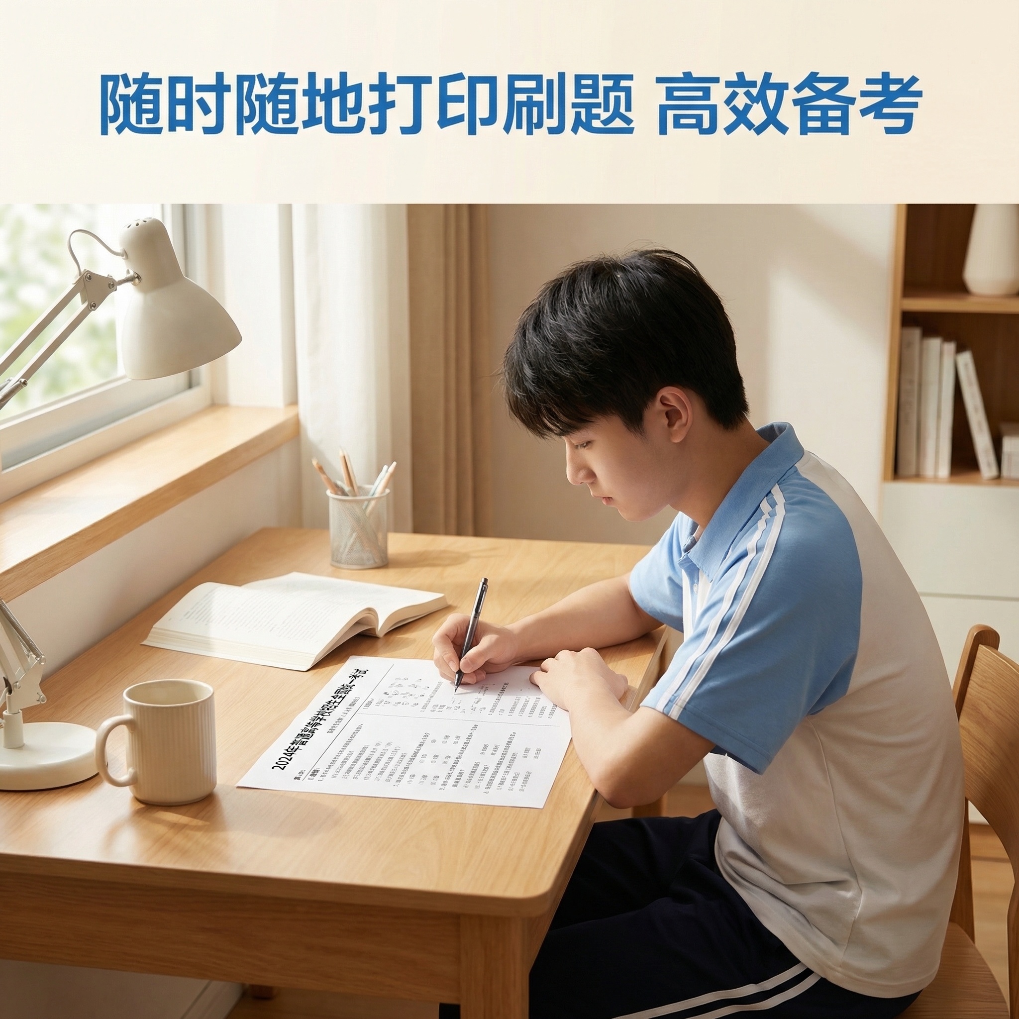 [主图6：使用场景展示] 主图主题：学生备考使用场景；氛围风格… - 图片创意预览