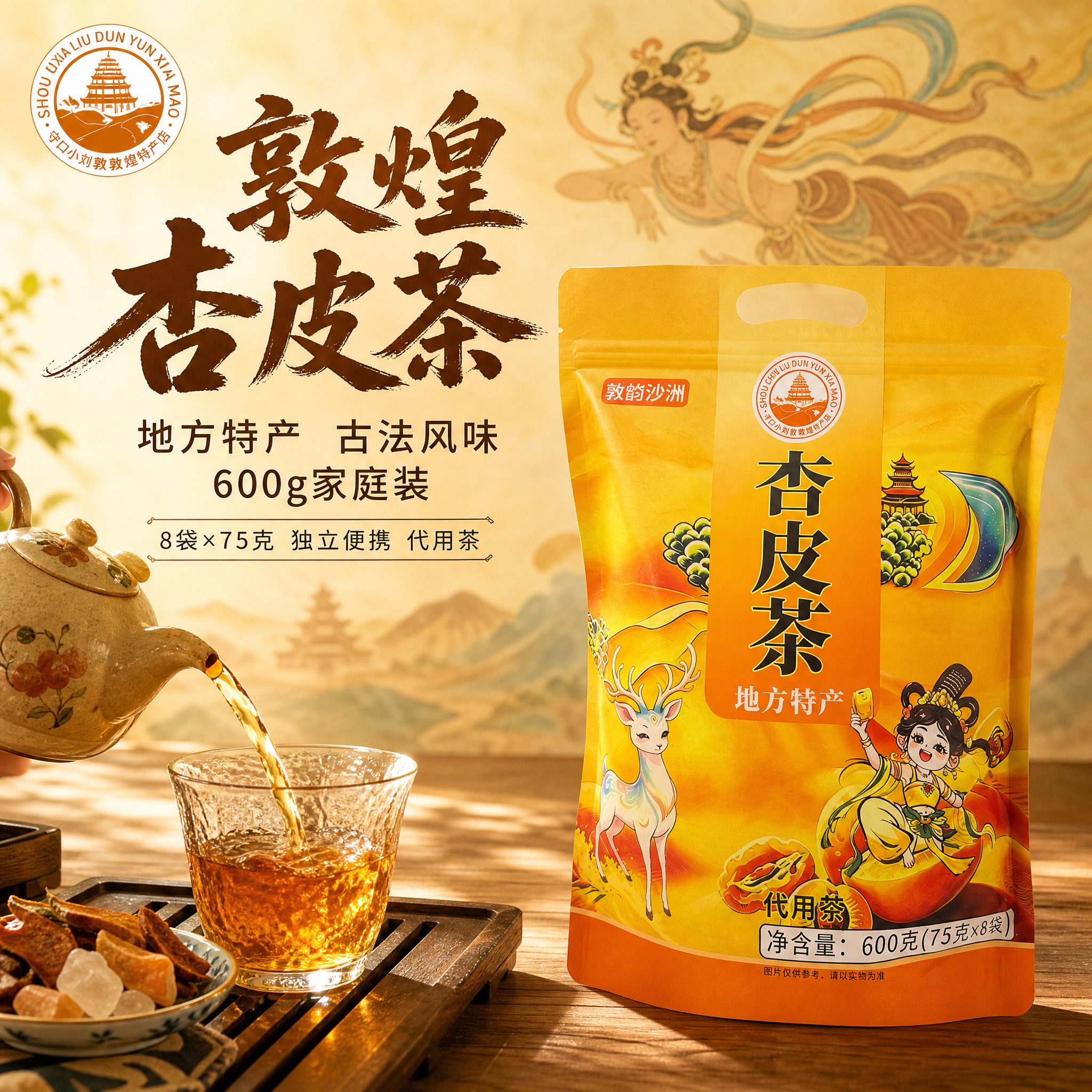 [主图-4] 杏皮茶600g袋装首图，突出敦煌地方特产与大容量… - 图片创意预览