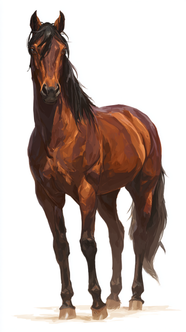 A well-built adult horse, with a clearly defined head, erect ears, bright and lively eyes, a long an预览效果
