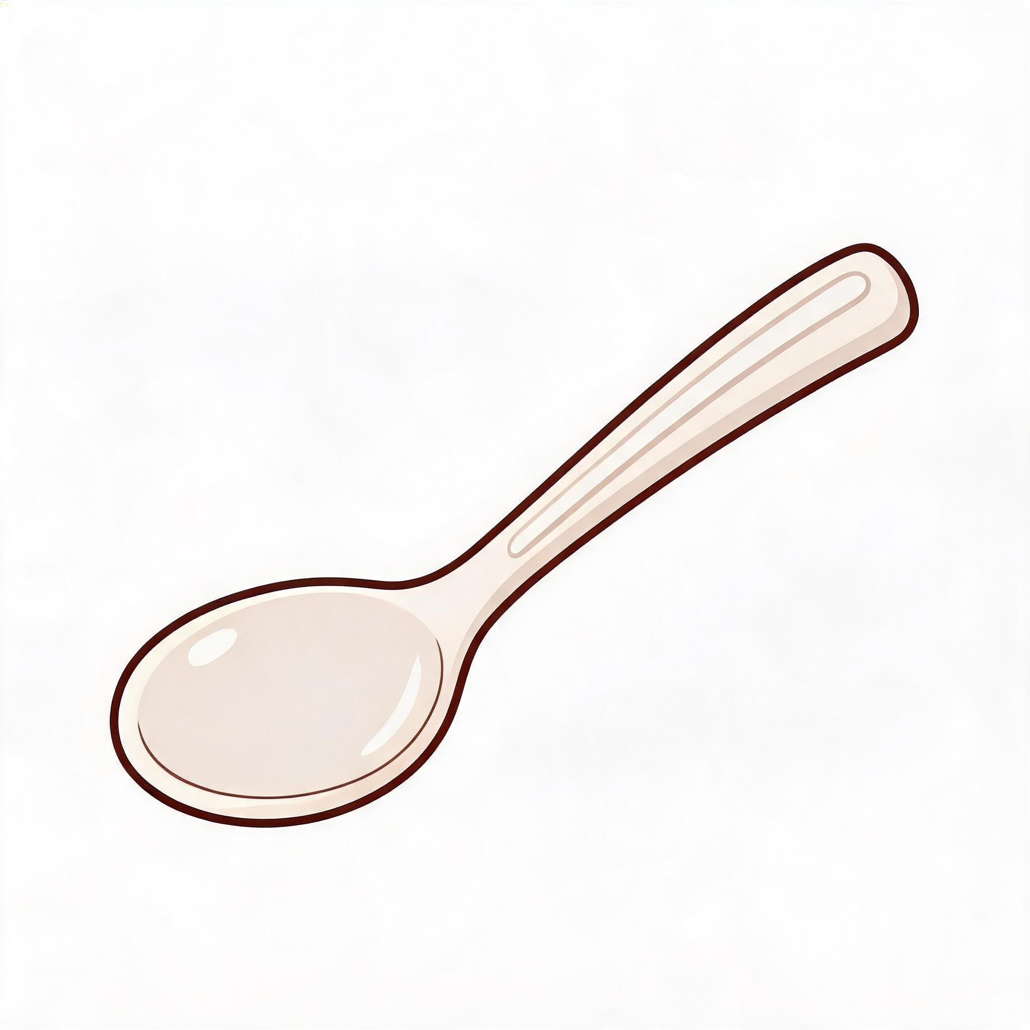 美食扁平插画，一把白色长柄汤勺，勺柄带有两条内凹装饰线条，勺头… - 图片创意预览