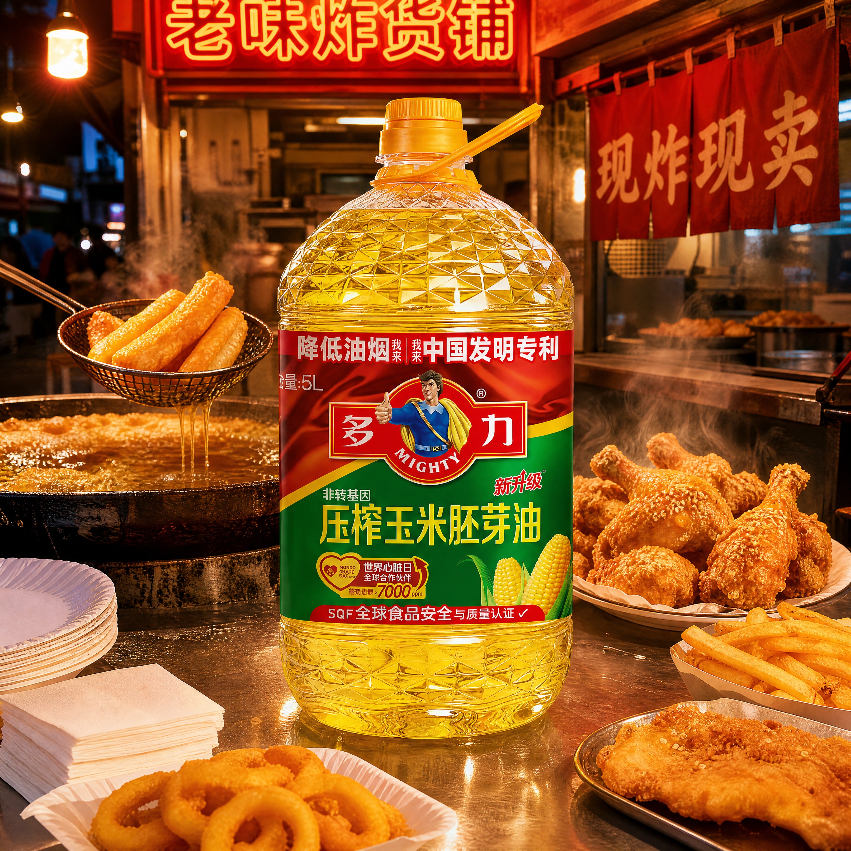 超写实食品商业摄影。 主体：5L装玉米油桶严格参照上传产品图，… - 图片创意预览