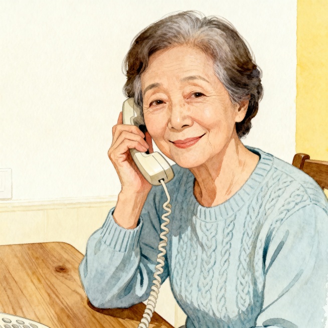 生成一个中老年妇女在接电话的插画预览效果