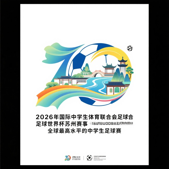 LOGO 设计，2026年国际中学生体育联合会足球世界杯将在苏州举办，这是全球最高水平的中学生足球赛，目前赛事各项筹备工作已全面启动。为成功举办一届“精彩、圆满、卓越”的青少年足球盛会。构图新颖、简洁预览效果