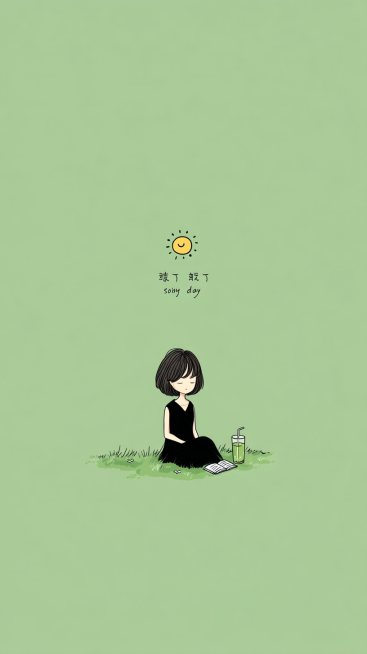 Minimalist healing flat illustration, Japanese fresh flat style, 9:16 vertical mobile wallpaper, the预览效果