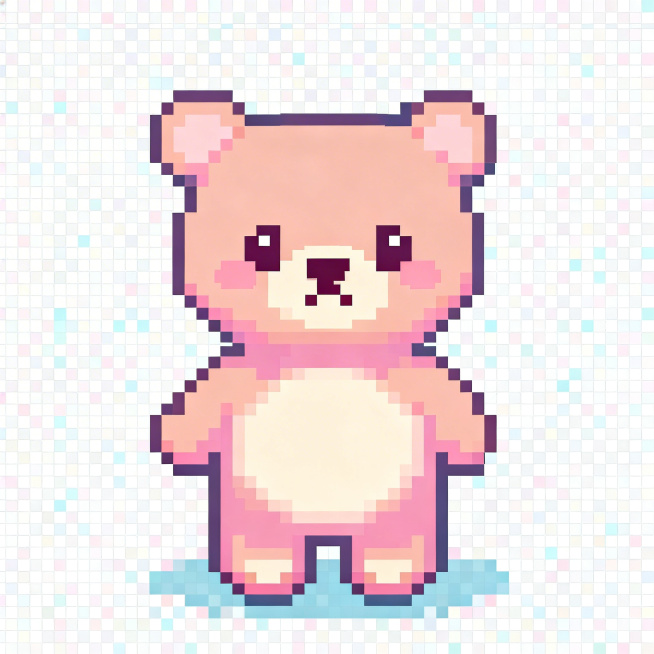 像素艺术风格小熊，可爱复古游戏美学，马卡龙色系，简洁背景，8位元，32x32网格样式预览效果