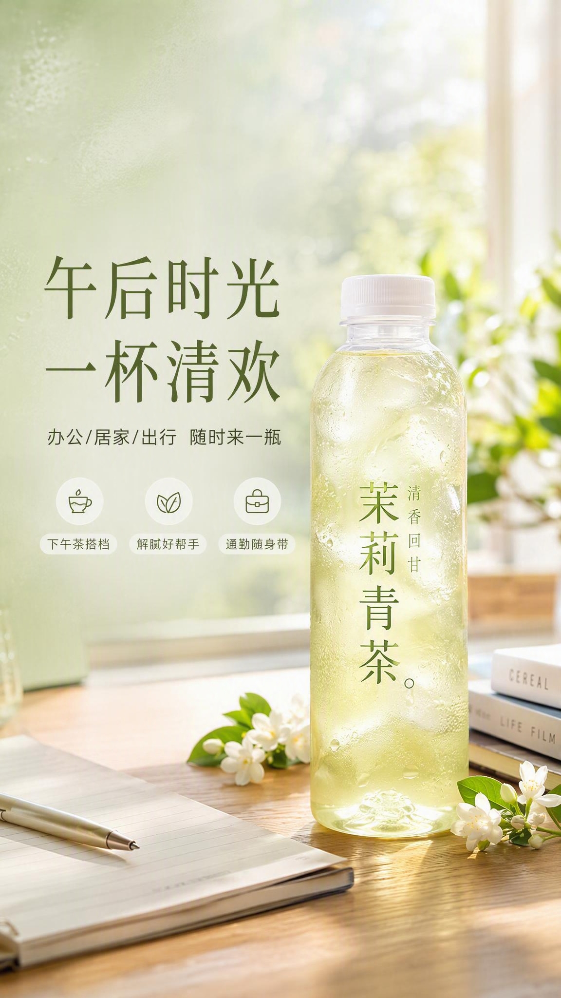 [商品] 使用【图1】茉莉青茶饮品；保留茶饮瓶身/杯身外观、淡… - 图片创意预览