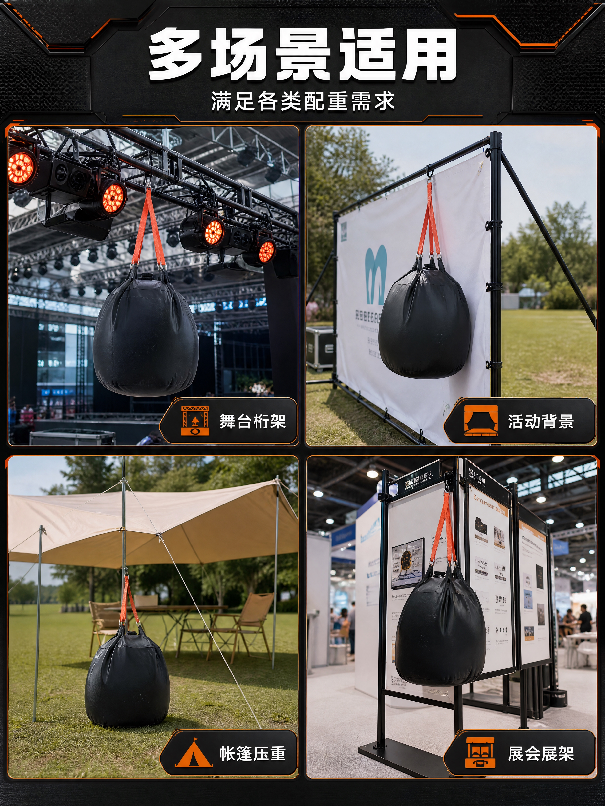 [商品] 使用【图1】黑色桁架配重水袋；保留黑色PVC材质、橙… - 图片创意预览