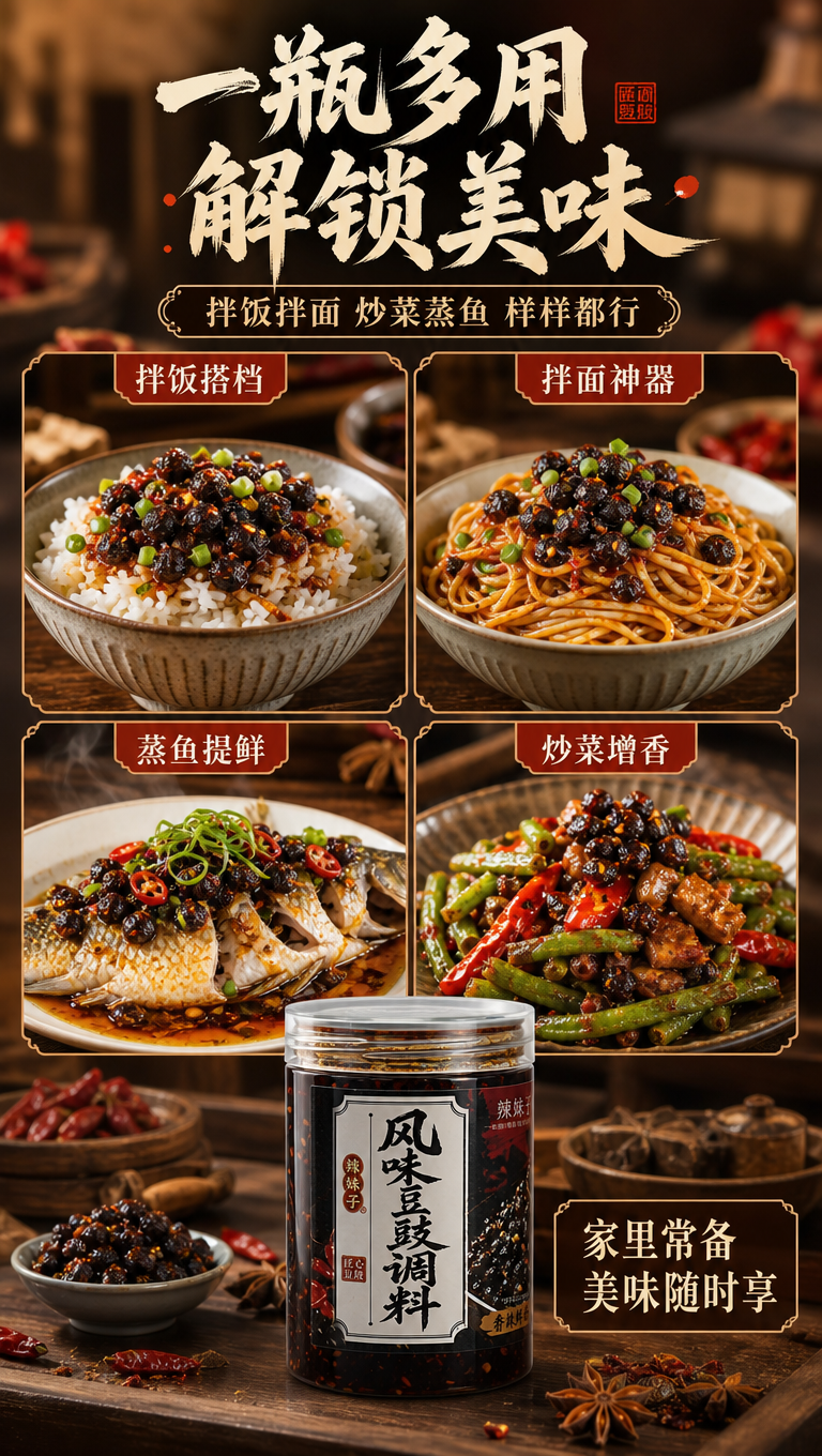 [商品] 使用【图2】辣妹子风味豆豉调料单瓶；保留透明罐身、银… - 图片创意预览