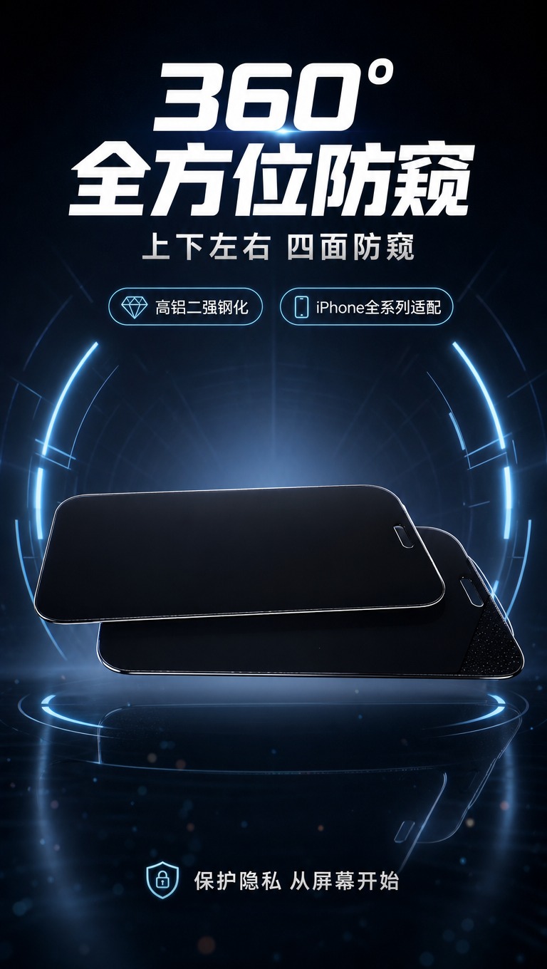 [商品] 使用【图1】黑色360度防窥钢化膜；保留产品整体形状… - 图片创意预览