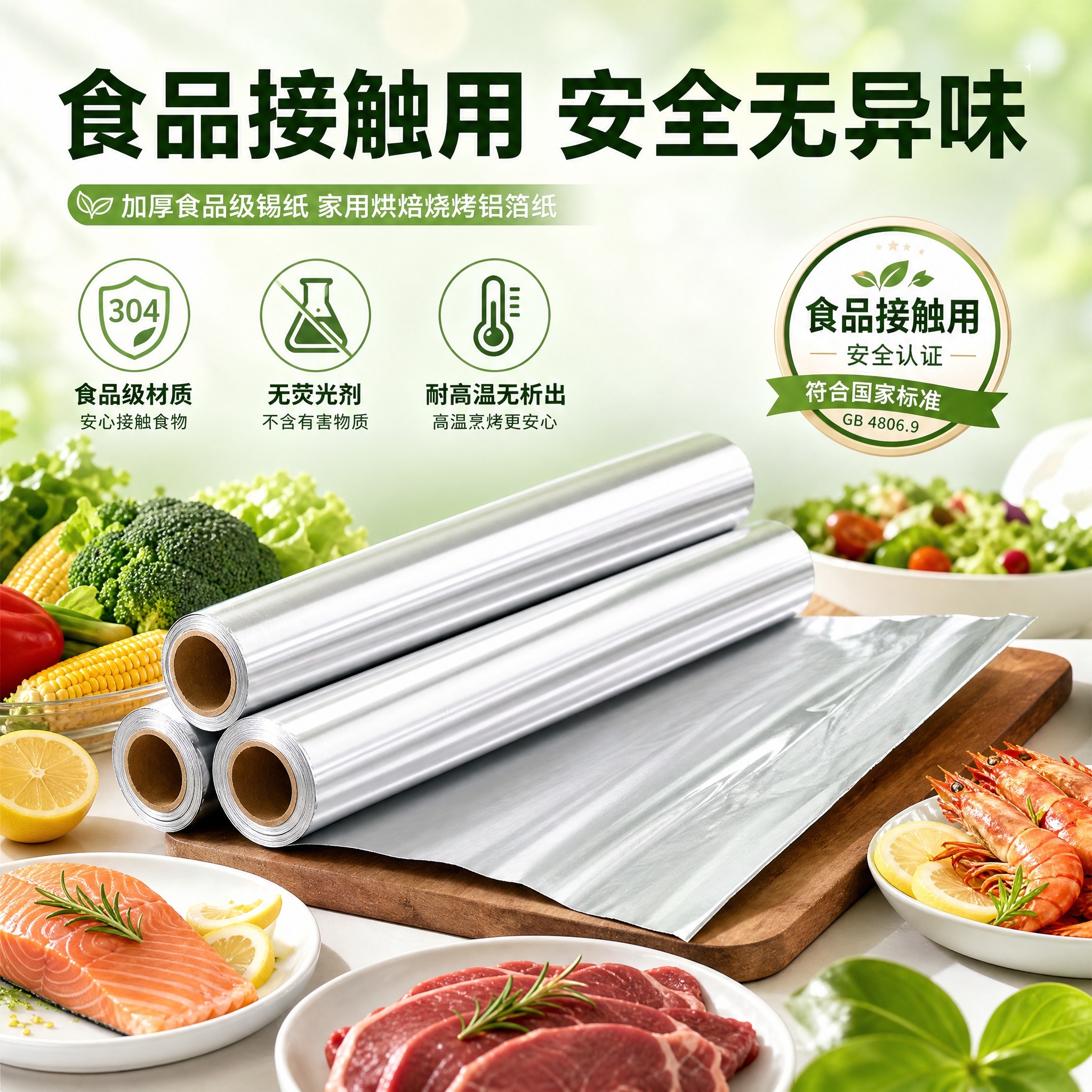 [主图-5 食品级安全卖点图] 加厚食品级锡纸 家用烘焙烧烤铝… - 图片创意预览