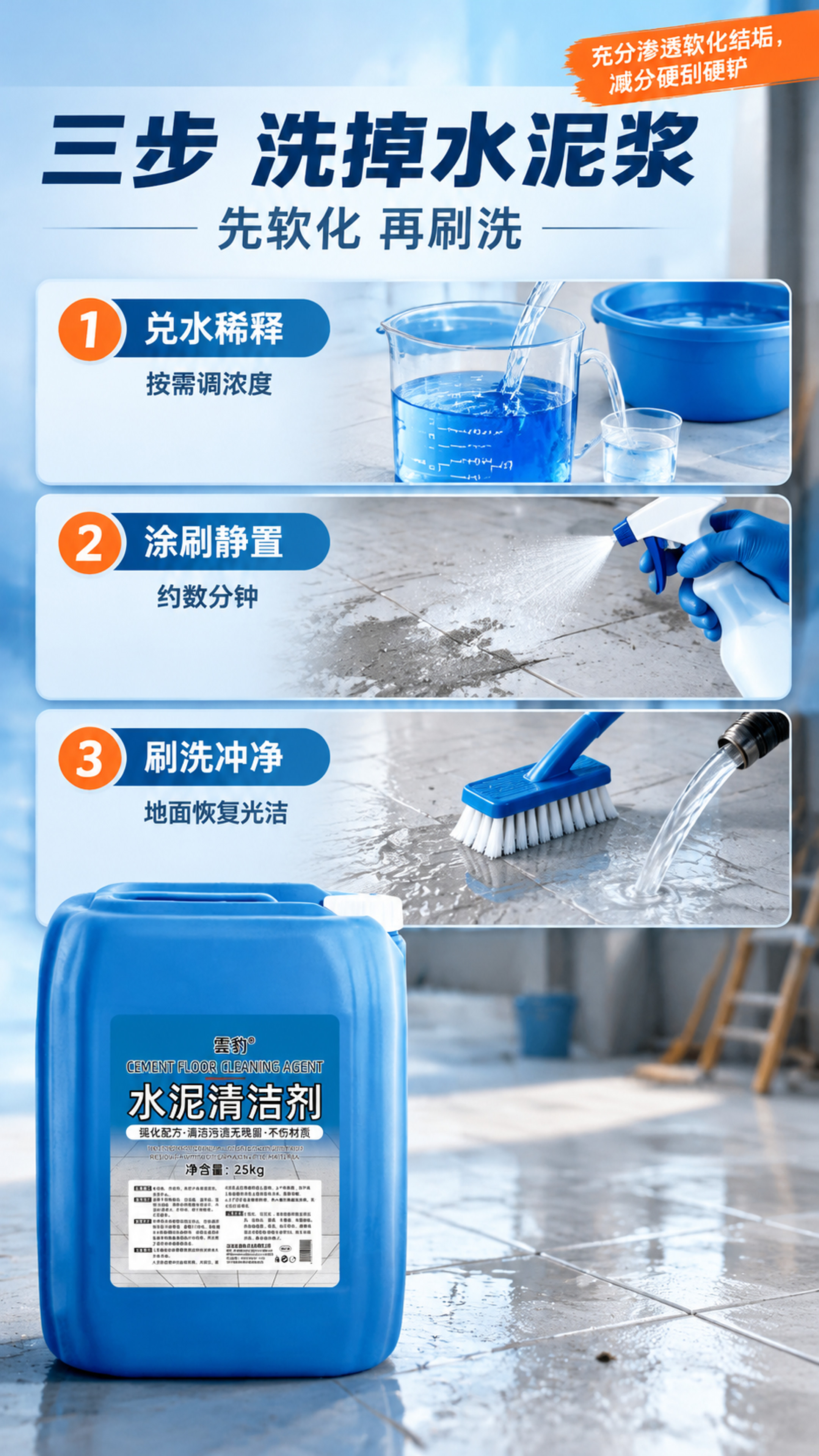 [商品] 使用【图1】的25kg蓝色塑料方桶「水泥清洁剂」；保… - 图片创意预览