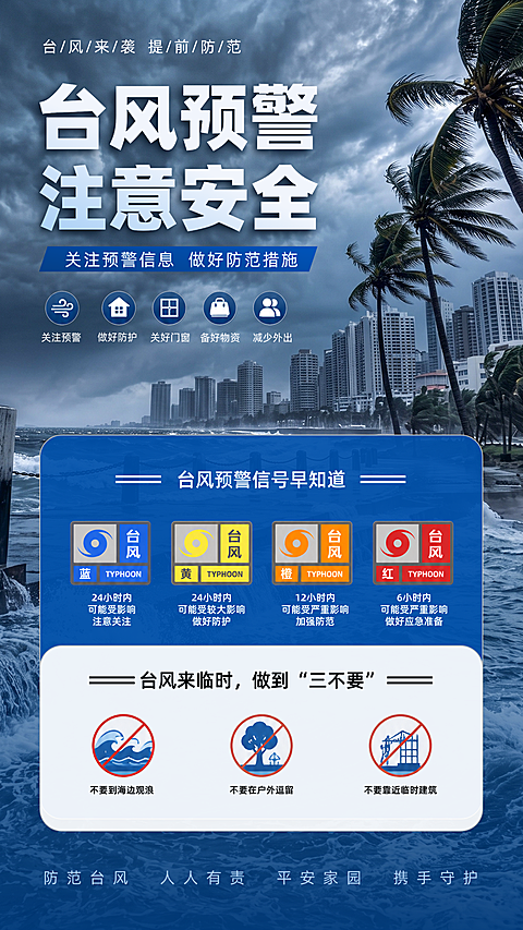 台风预警科普提示手机海报