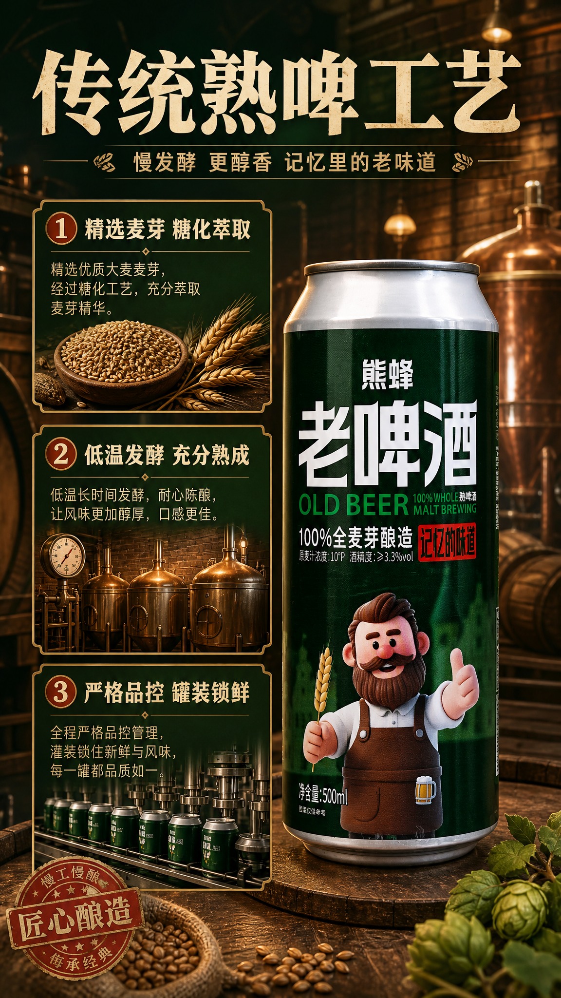[商品] 使用【图1】熊蜂老啤酒500ml罐装；保留罐体所有包… - 图片创意预览