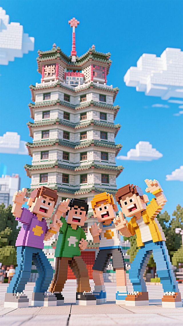 像素风二七纪念塔合照留念