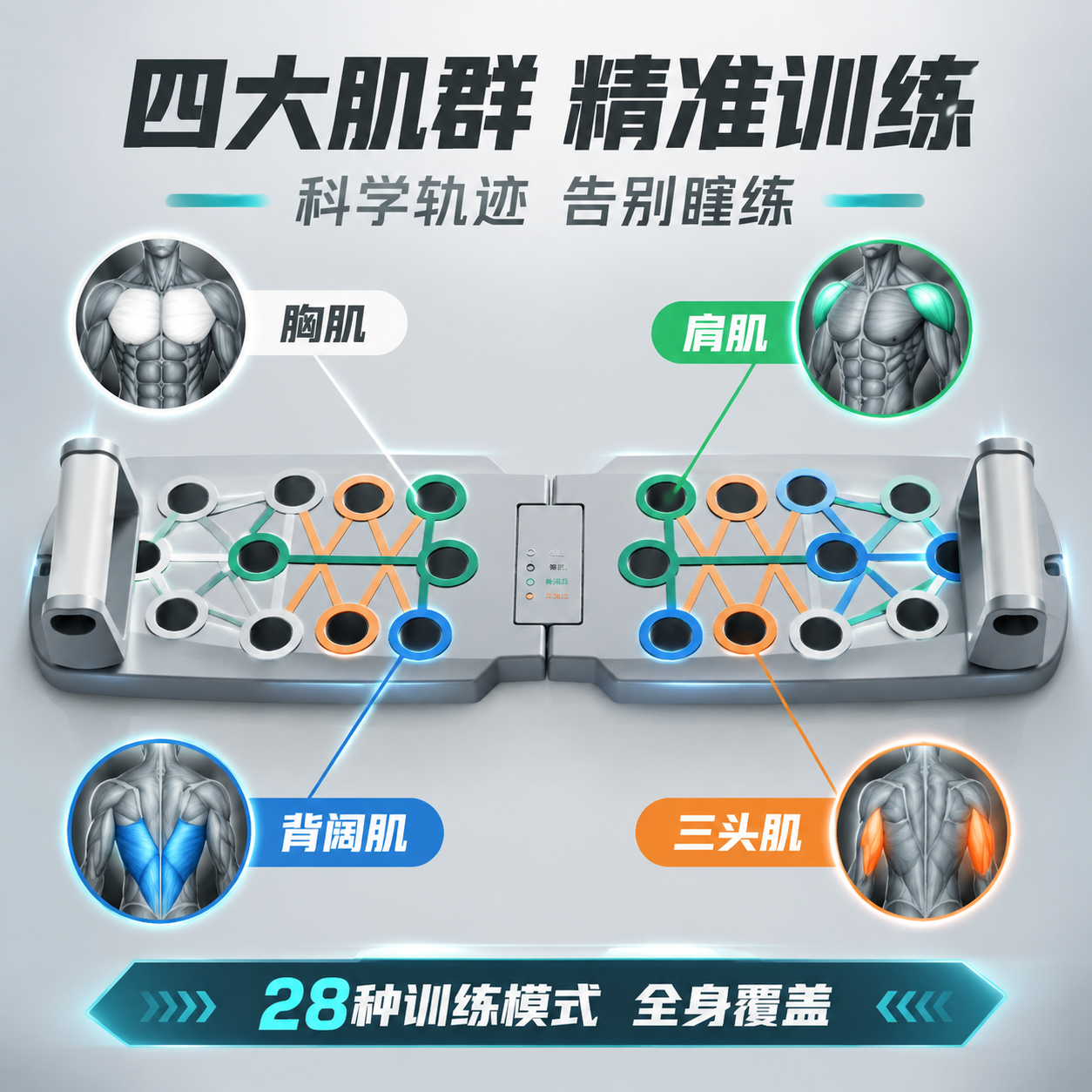 [主图-2] 核心功能卖点图，主题为四大肌群分区训练系统，展示… - 图片创意预览