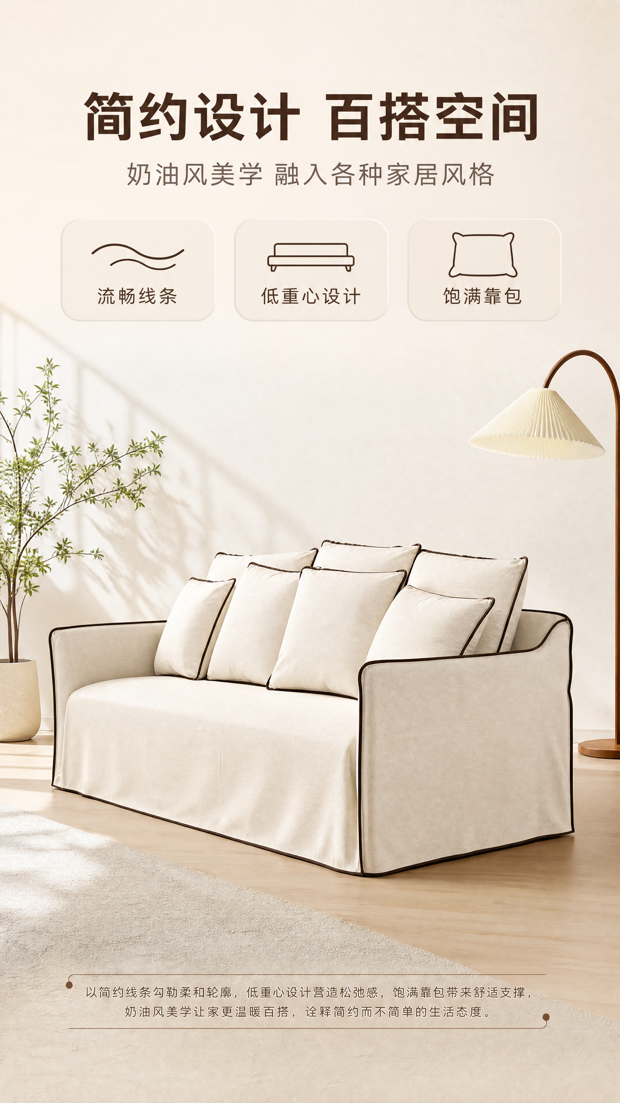 [商品] 使用【图1】米白色布艺三人位沙发；商品处理：保留沙发… - 图片创意预览
