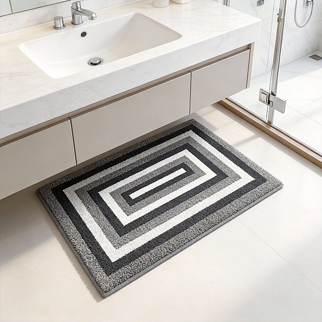 地垫不变，更换背景，地垫放在洗手台下方。