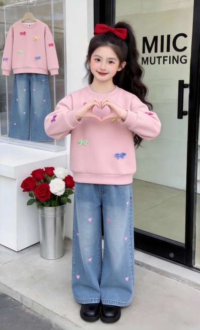 用图1的衣服和裤子给替换2的人物身上穿的衣服裤子和旁边衣架上的衣服裤子，保留原场景光影，保持图2的人物五官发型不变，图片宽高尺寸不变，背景不变，模特鞋子不变，人物姿势不变，保持图1的衣服裤子的款式和预览效果