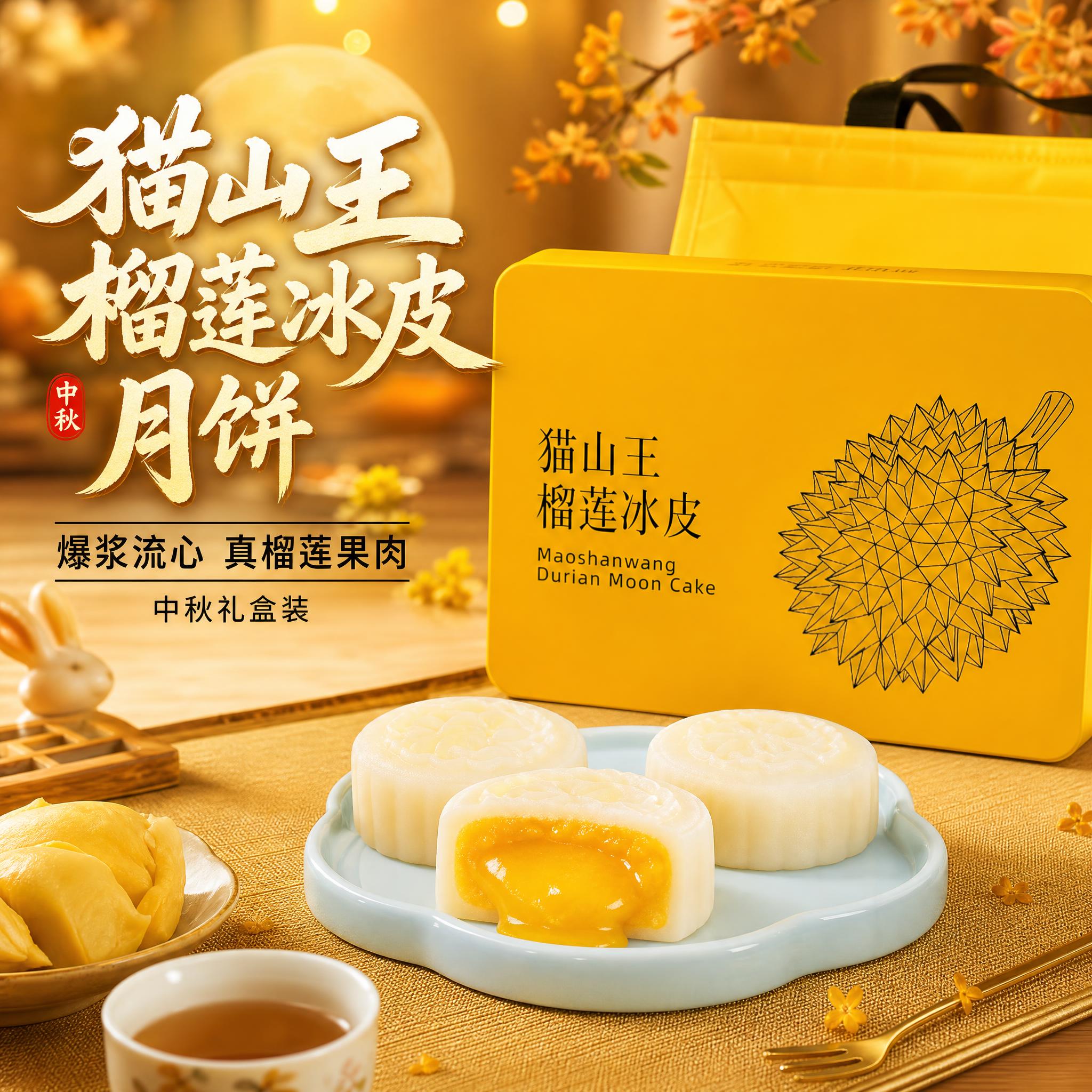 [主图-1] 首图点击率，突出猫山王榴莲冰皮月饼爆浆流心的食欲… - 图片创意预览