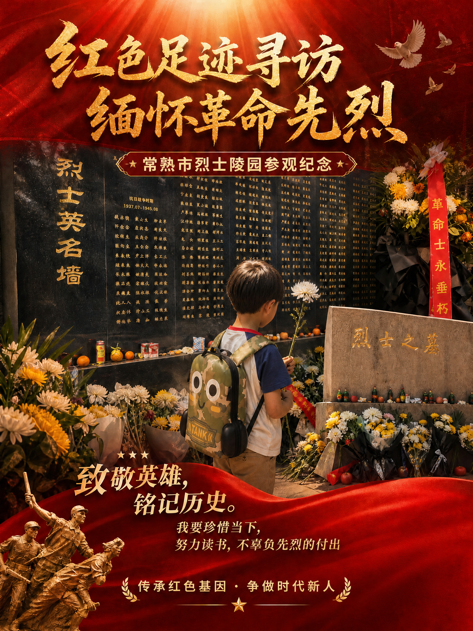 基于这张红色主题纪念海报，删除画面中的二维码占位符及相关区域，… - 图片创意预览