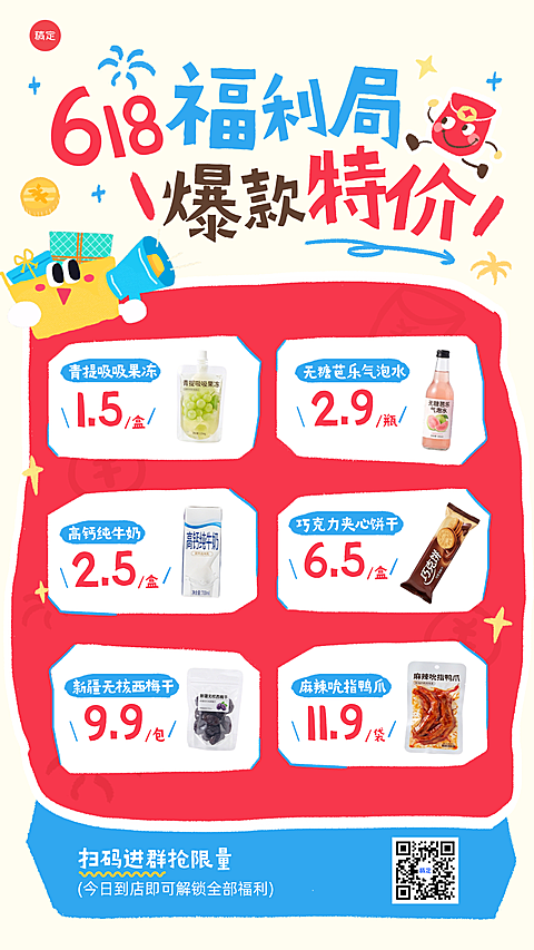 618年中大促商品零售促销宣传卡通风竖版海报