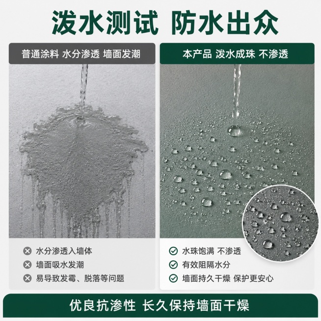 [主图-5] 性能测试对比-HB聚合物水泥防水涂料防水性能对比背书。本屏不使用产品包装图，为对比测试页。
[氛围风格] 直观对比，真实可信，专业有说服力。
[画质] 商业摄影质感、光线柔和通透、对比清预览效果