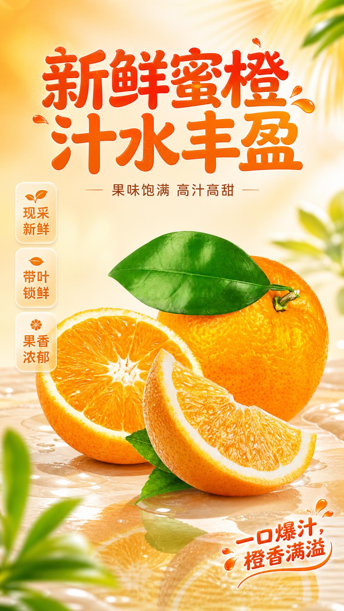 电商竖版海报，9:16比例，清新自然高级感，淡橙色主题，突出鲜… - 图片创意预览