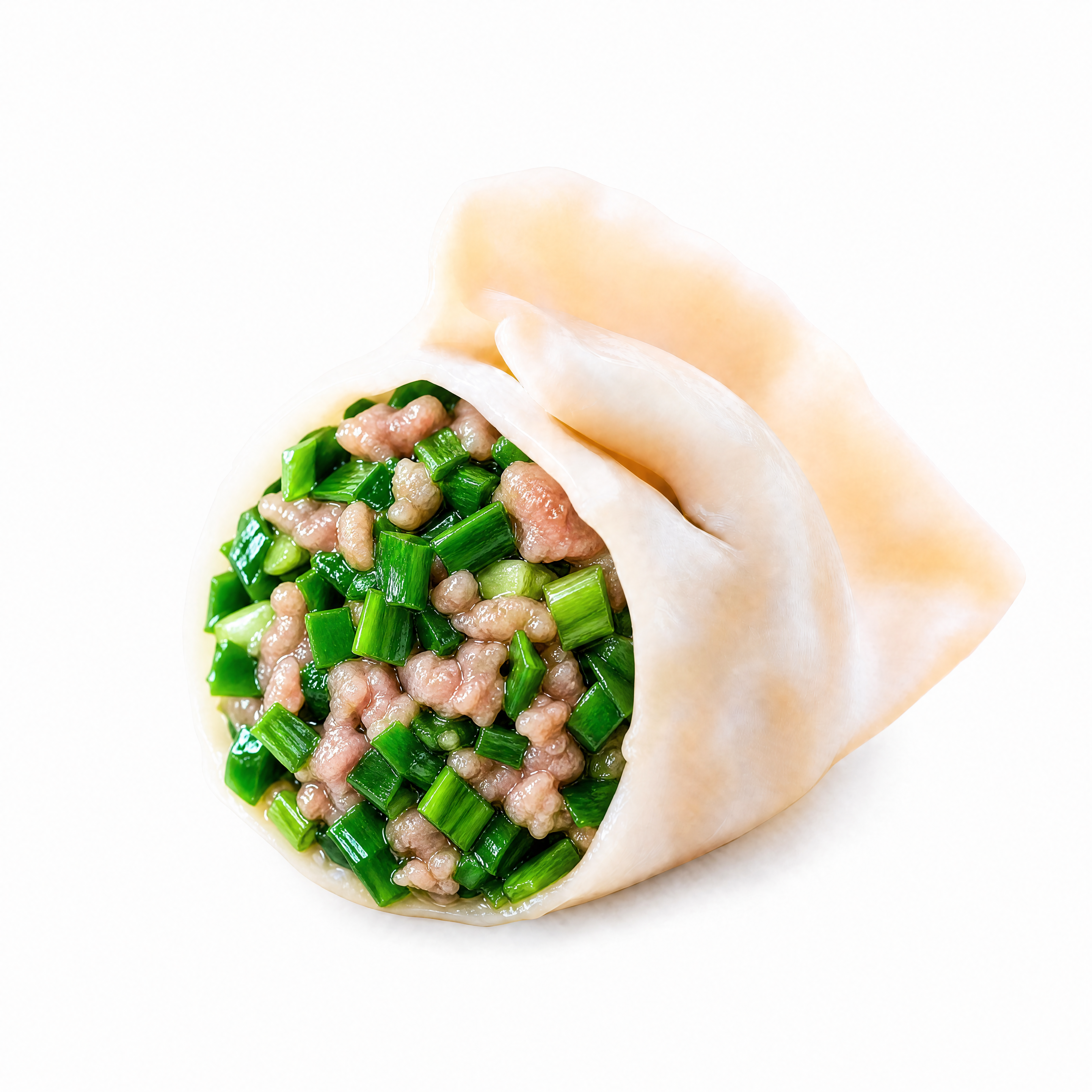 将饺子内的韭菜鸡蛋馅替换为韭菜猪肉馅，保留鲜嫩的绿色韭菜碎和细… - 图片创意预览