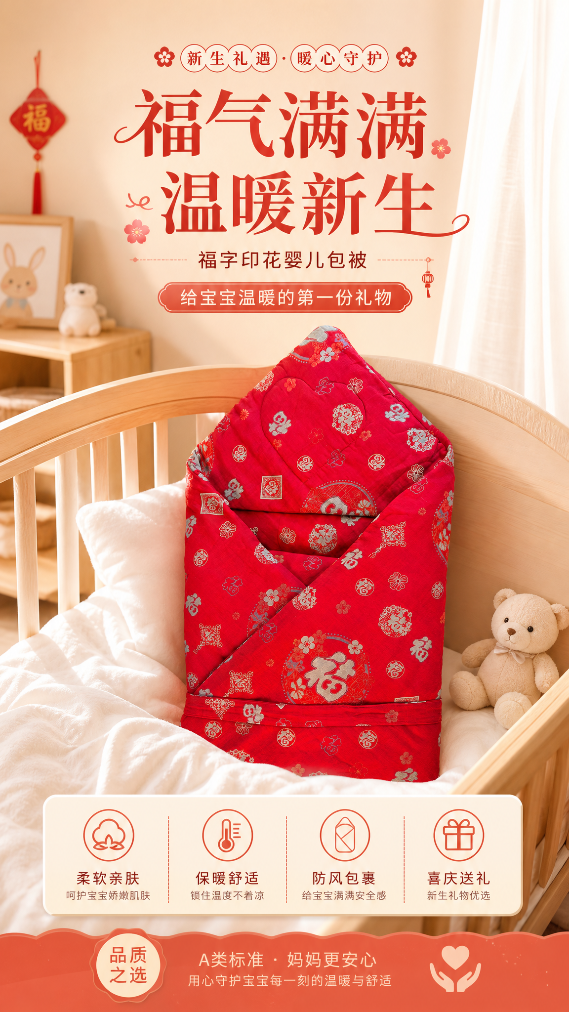 母婴用品海报，竖版9:16。写实商业摄影风格，温馨婴儿房场景。… - 图片创意预览