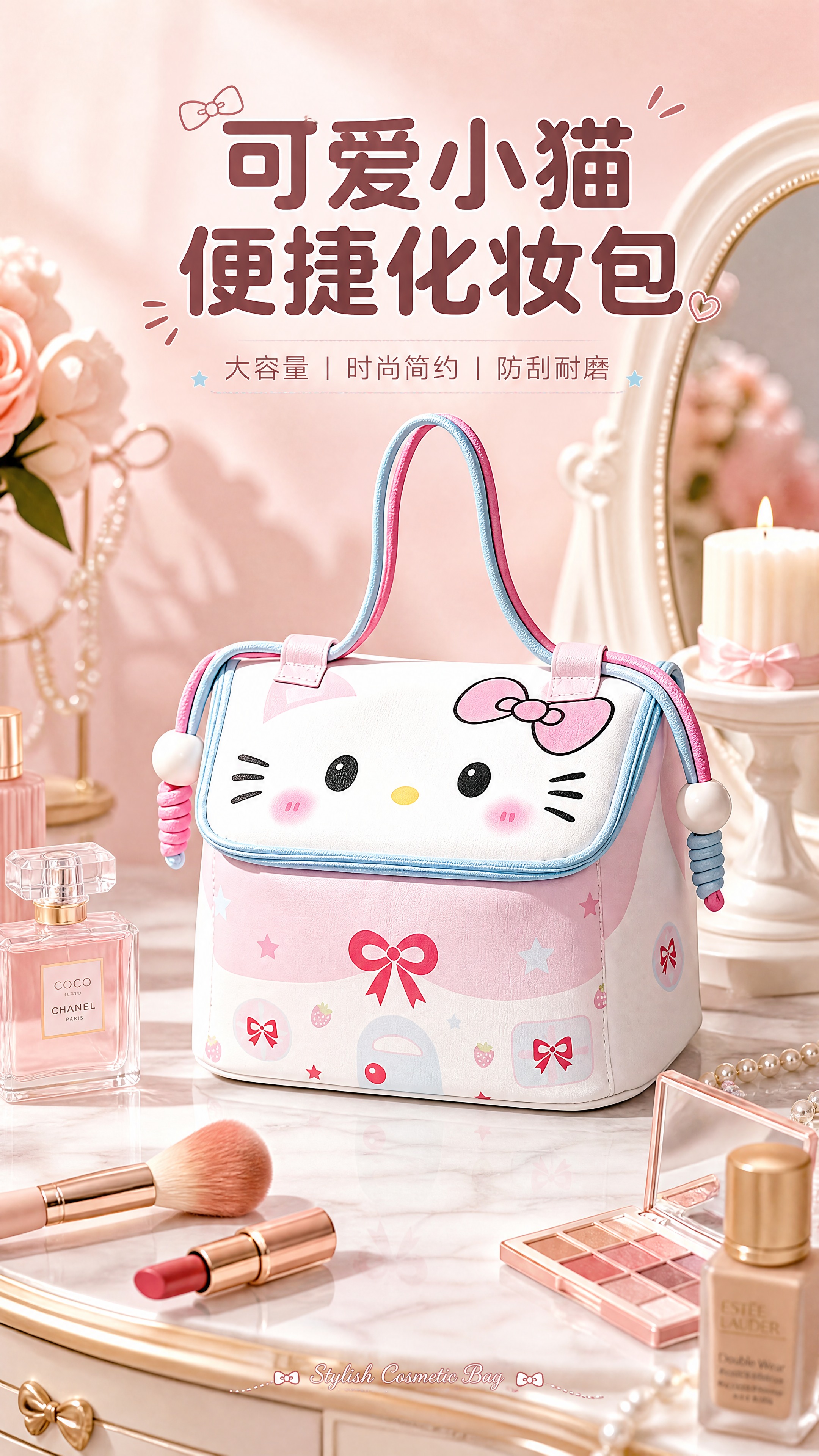 [商品] 使用【图2】猫咪造型化妆品收纳包；保留白色主体、粉色… - 图片创意预览