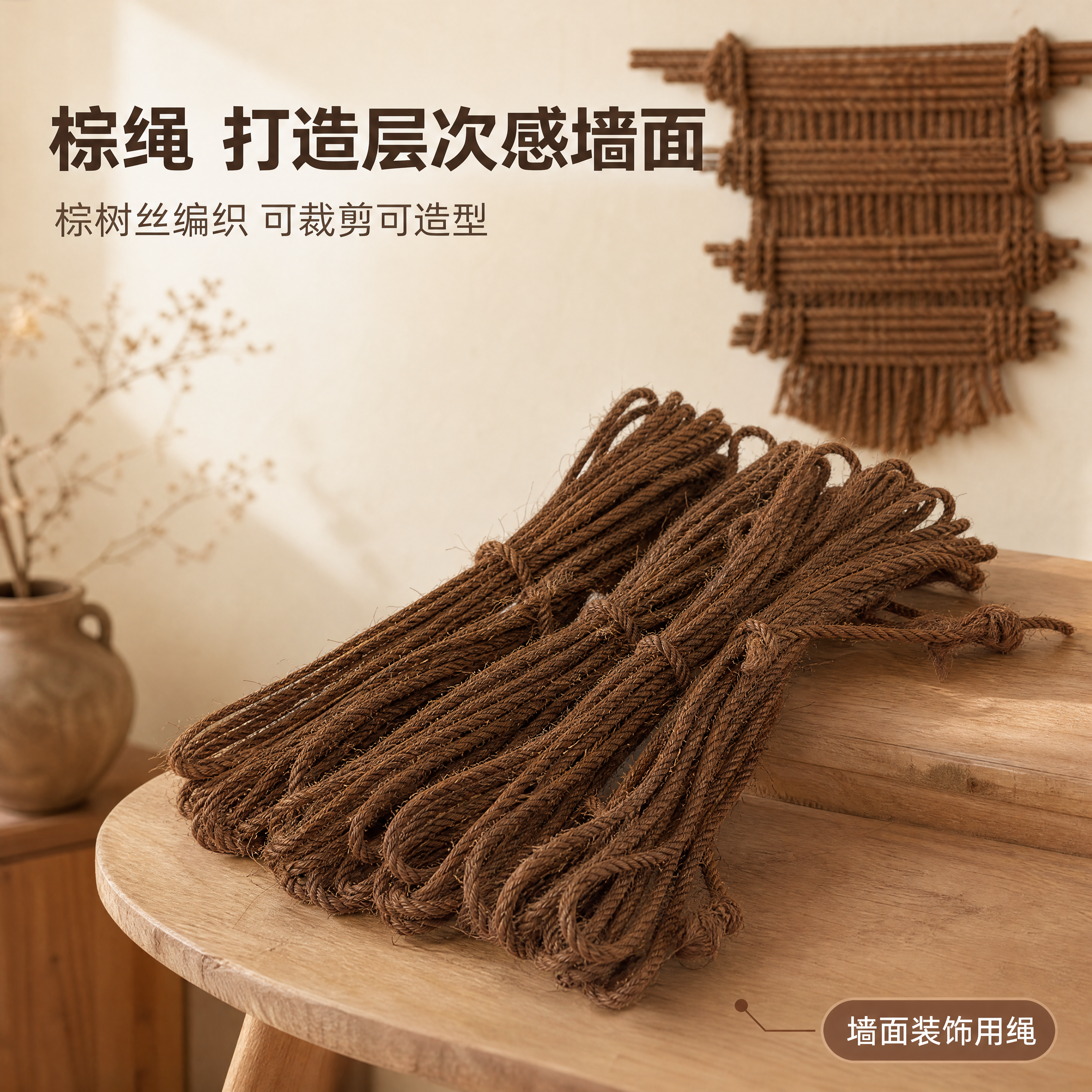 【商品】主商品使用【图1】成捆棕绳（棕树丝材质），形态参考【图… - 图片创意预览