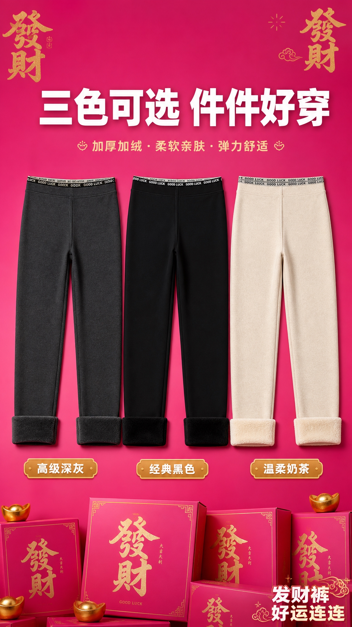 [主图-4] 加厚加绒云朵发财裤多色多款式展示图，展示全部颜色… - 图片创意预览