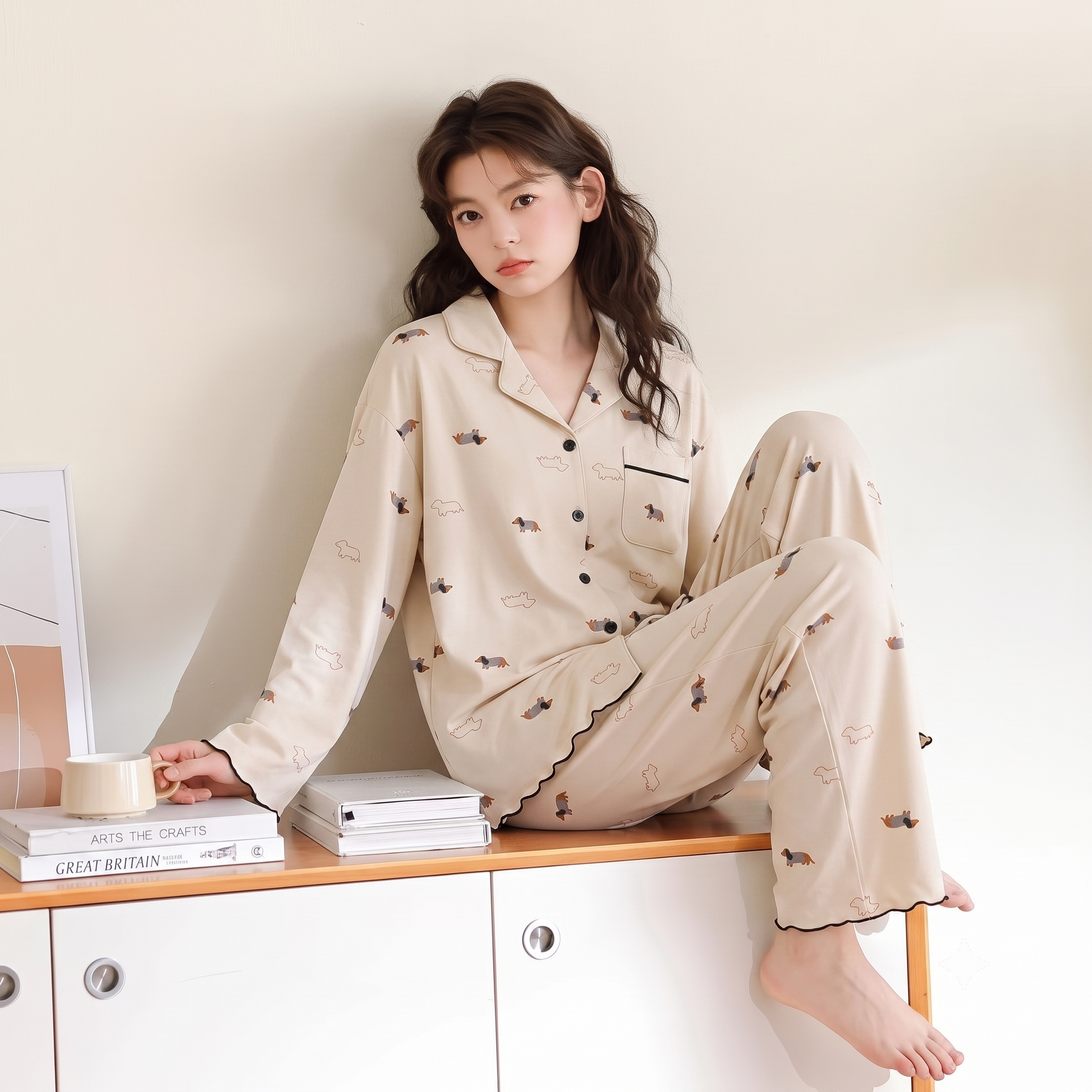 请将参考图 1 的【女士睡衣套装】1:1 还原其款式、颜色、材… - 图片创意预览