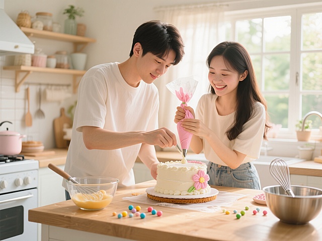 情侣DIY手工在做蛋糕