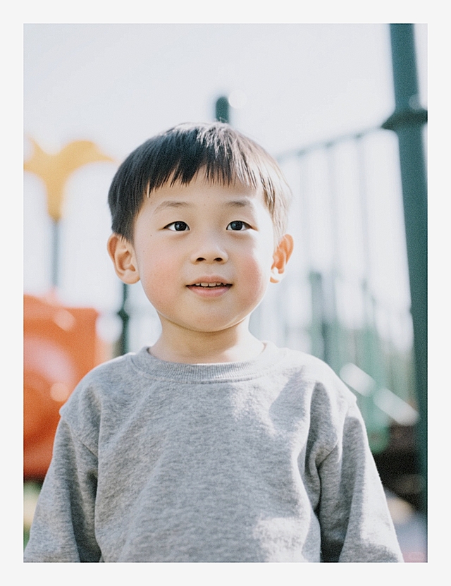 一个小朋友，户外游乐场场景