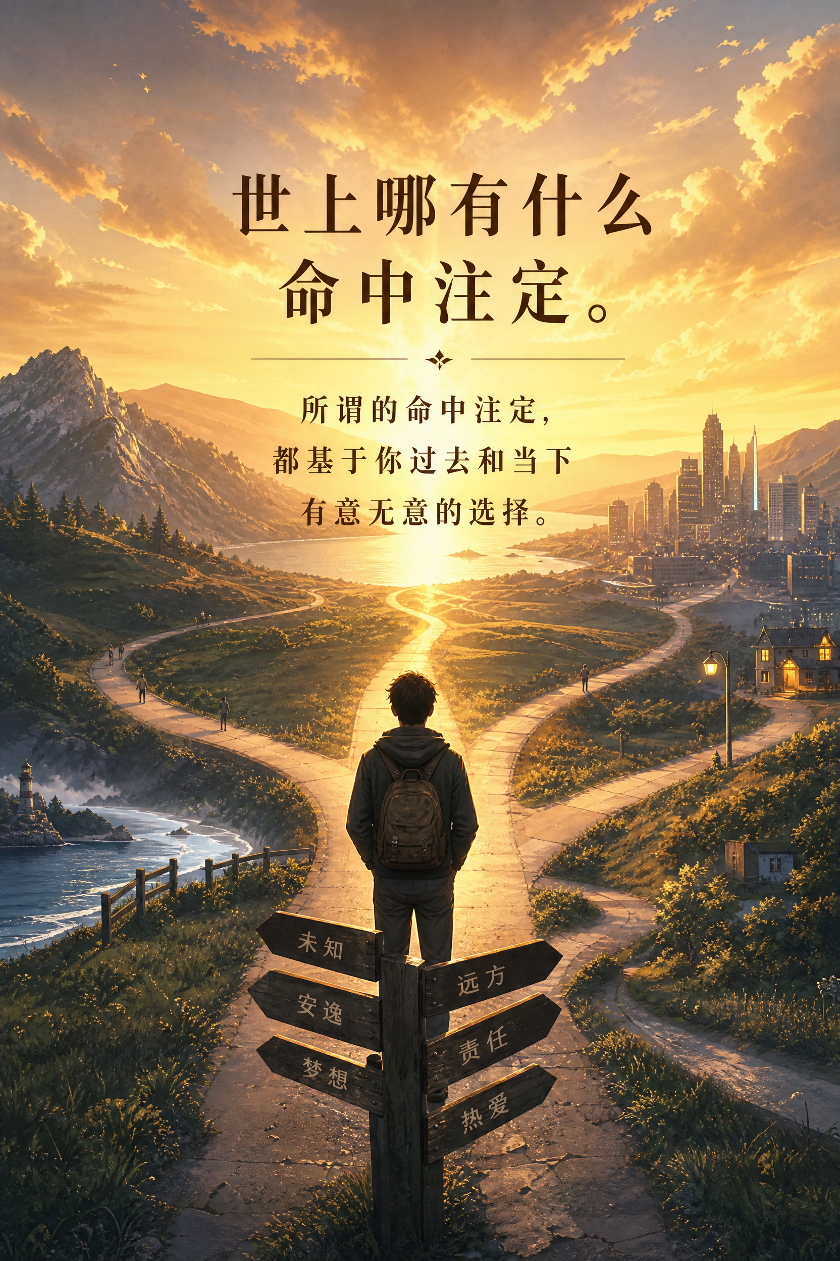 一个人站在分岔路口，面前延伸出多条不同的道路，每条路通向不同的… - 图片创意预览