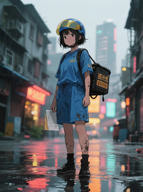 把人物的衣服和头盔改成蓝色外卖服预览效果