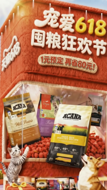 将大厦左侧的天猫618logo样式风格换成和标题一样的毛绒质感，其余内容和样式保持不变预览效果