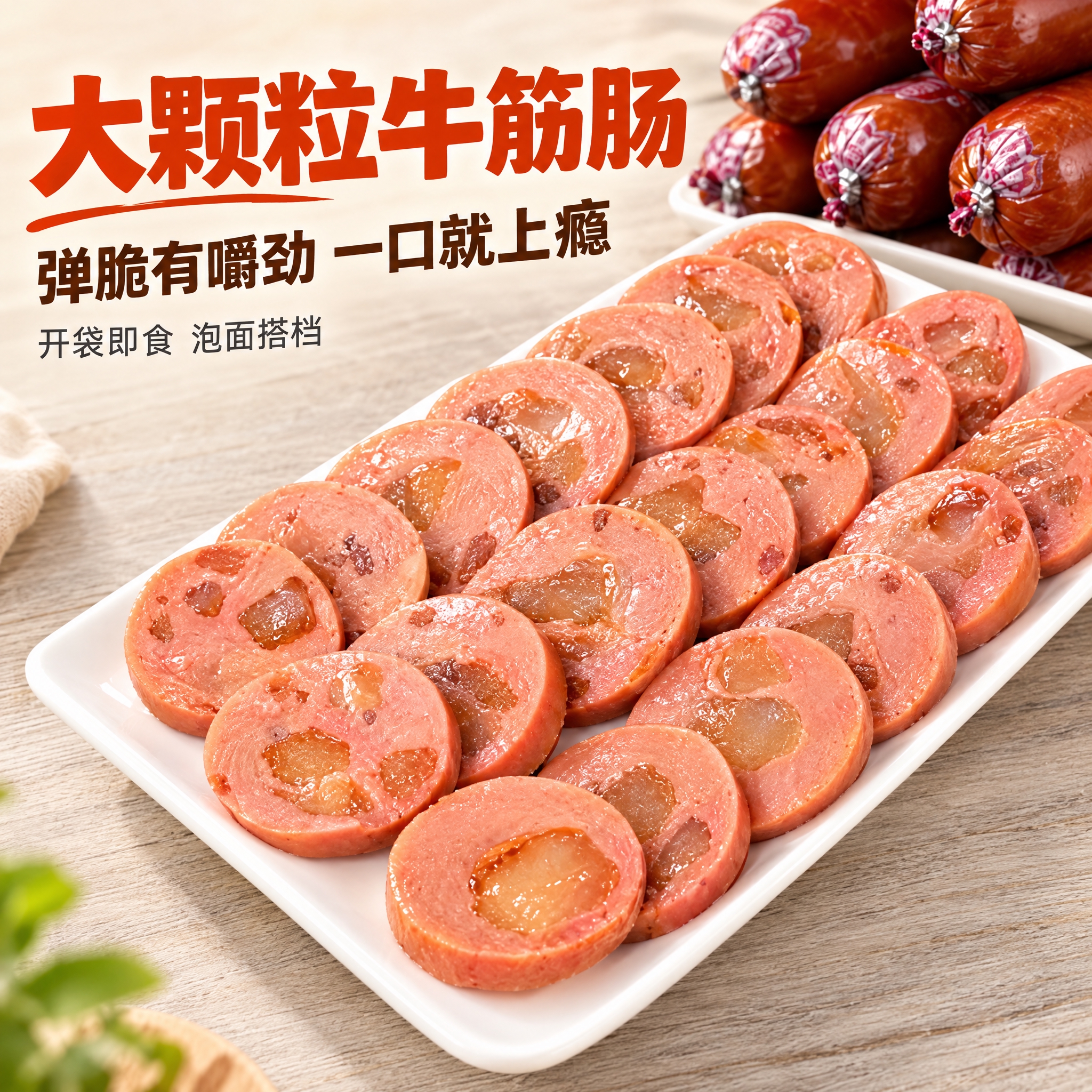 [主图-1] 牛筋火腿肠 首图点击率 突出大颗粒牛筋的食欲诱惑… - 图片创意预览