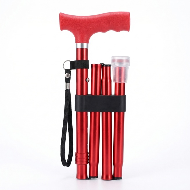 Folding Aluminum Alloy Walking Cane, Clean professional neutral e-commerce style, folded red folding预览效果