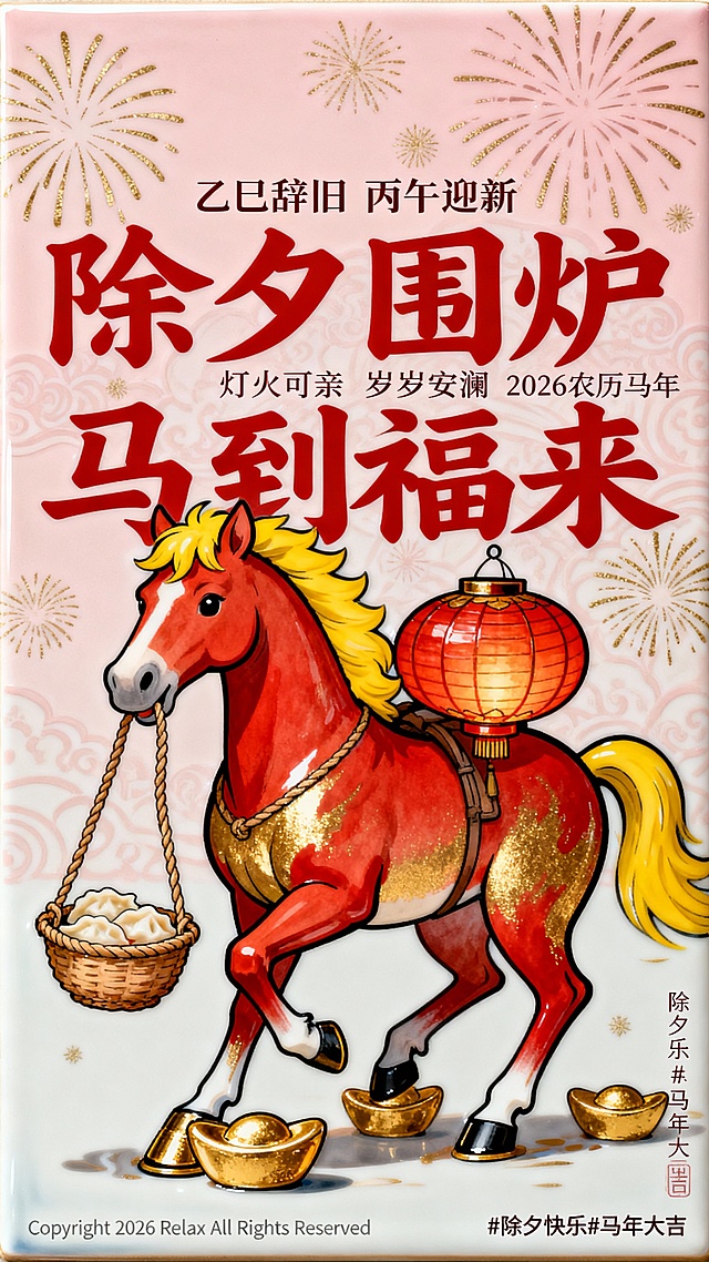 马年除夕瓷板画