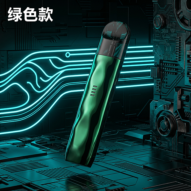 [单品主图] 绿色款单独产品展示，去除握持的手掌，只保留绿色产品。[氛围风格] 暗调赛博朋克科技风，酷炫深邃背景不单调，整体风格统一。[画质] 商业摄影质感，光线通透清晰，产品质感真实，超高清。[元素] 绿色波纹重工产品悬浮在画面中心，产品占比约70%。保持产品外观、颜色、纹理材质和原图绿色款完全一致，去除手掌，消除多余背景，产品完整展示。背景是深色复杂科技空间，带有青色霓虹流动光效和电路纹理，丰富酷炫不单调。[光影] 硬光从侧面打亮产品，突出金属波纹的反光和凹凸肌理，明暗对比强烈，背景有环境光点缀。[配色] 深邃黑科技青为主色调，突出绿色产品金属质感。[视角构图] 平视中心悬浮构图，景深效果，背景虚化突出产品。[文字版式] 左上角标注「绿色款」白色粗字，不遮挡产品主体。[比例分辨率] 1:1 2k分辨率。[负向提示词] 保留手掌，变形，色差，背景纯色单调，文字错乱